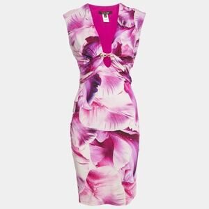Roberto Cavvalli Deep V Neck Bodycon Floral Dress Size 44 IT 8 US